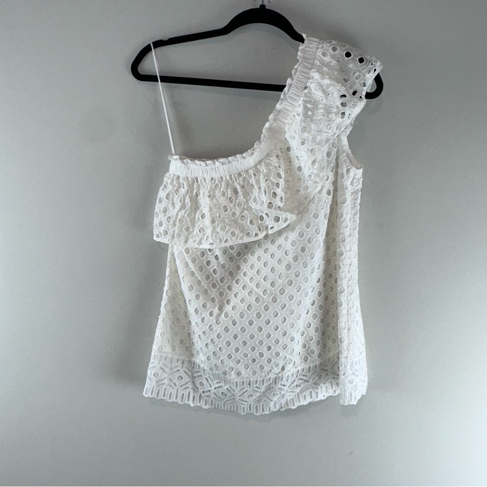 Tory Burch Zoe White Eyelet One Shoulder Spring Top Size 8